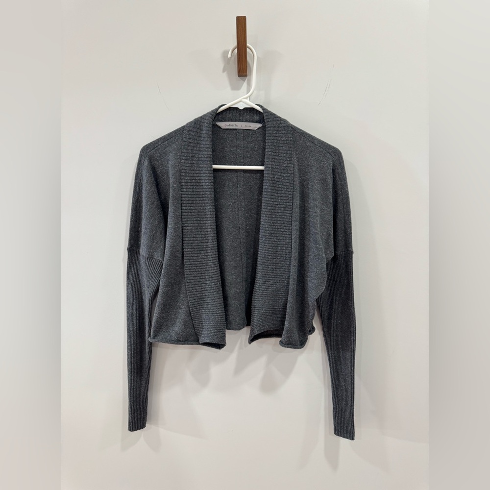 Athleta Open Front Cropped Shawl Sweater Cardigan Heathers Gray L